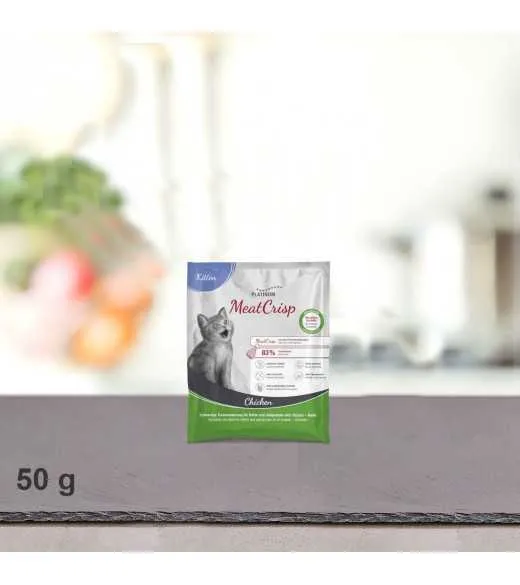 50 g PLATINUM MeatCrisp foderprøve Kitten Chicken killingemad Kattemad fra PLATINUM&nbsp;som din killing vil elske. For første gang h