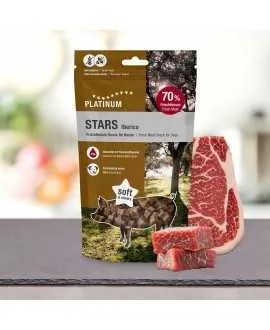20 x PLATINUM Stars Iberico godbidder 185 gram PLATINUM&nbsp;STARS&nbsp;Iberico&nbsp;er&nbsp;saftige&nbsp;kødfulde godbidder til hunde&nbsp;– perfekte til træ