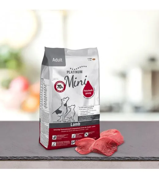4 x 900 g PLATINUM MINI Lam Voksen hundefoder PLATINUM MINI adult lam og ris er et sundt komplet koldpresset hundefoder der sik 4 x 900 g PLATINUM MINI Lam Voksen hundefoder PLATINUM MINI adult lam og ris er et sundt komplet koldpresset hundefoder der sik