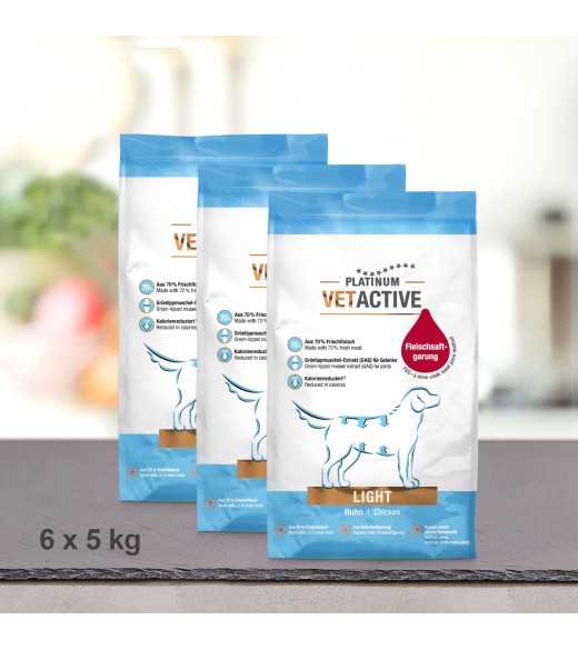 30 kg PLATINUM Vetactive Light Hundefoder Nu om dage er mange hunde overvægtige eller har problemer med bugspytkirtlen. Som følg