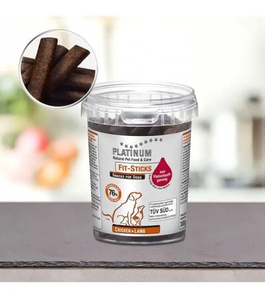 4 stk PLATINUM Fit-Stick Kylling og Lam 300 gram PLATINUM snack stænger af det bedste kød fra frisk slagtet kylling og lam, uden 4 stk PLATINUM Fit-Stick Kylling og Lam 300 gram PLATINUM snack stænger af det bedste kød fra frisk slagtet kylling og lam, uden