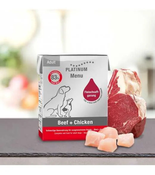 1/1 karton stor PLATINUM Menu Oksekød og Kylling 12 x 375 gram 1/1 karton stor PLATINUM Menu Oksekød og Kylling 12 x 375 gram