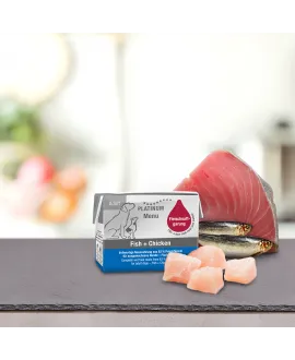 1/1 karton Lille PLATINUM Menu Fisk og Kylling 12 x 90 gram