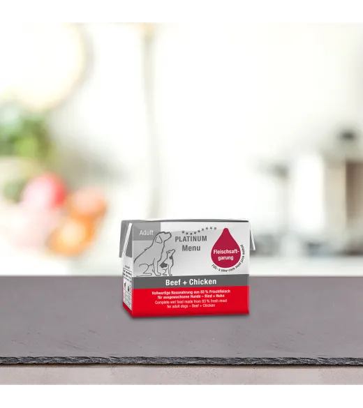 1/1 karton Lille PLATINUM Menu Oksekød og Kylling 12 x 90 gram PLATINUM MENU Oksekød og Kylling indeholder kun ingredienser af h 1/1 karton Lille PLATINUM Menu Oksekød og Kylling 12 x 90 gram PLATINUM MENU Oksekød og Kylling indeholder kun ingredienser af h
