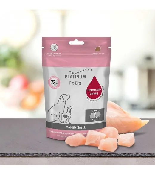 24 x 150 gram PLATINUM Fit-Bits Mobility Fit-Bits Mobility er velegnet til hunde med belastede led samt til hunde med sunde led. 24 x 150 gram PLATINUM Fit-Bits Mobility Fit-Bits Mobility er velegnet til hunde med belastede led samt til hunde med sunde led.