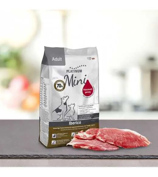 14 x 900 g PLATINUM MINI Iberico voksen hundefoder PLATINUM MINI Adult Iberico og Grønt er et sundt komplet koldpresset hundefo 14 x 900 g PLATINUM MINI Iberico voksen hundefoder PLATINUM MINI Adult Iberico og Grønt er et sundt komplet koldpresset hundefo