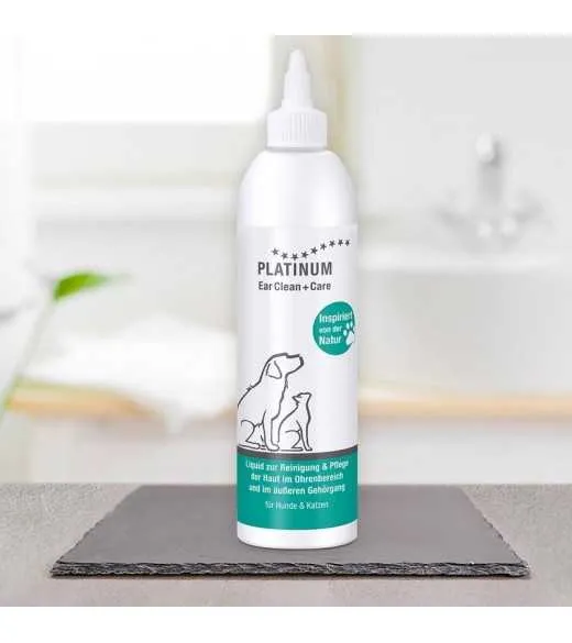 PLATINUM Ear Clean + Care 250 ml med hypoklorsyre PLATINUM Ear Clean+Care er en væske til rensning og pleje af huden i øreområde