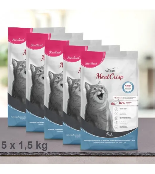 7,5 kg PLATINUM MeatCrisp Sterilised Fish kattemad 7,5 kg PLATINUM MeatCrisp Sterilised Fish kattemad