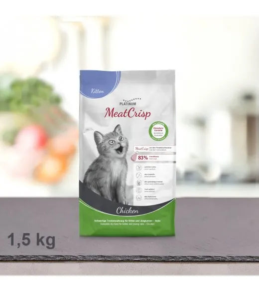 1,5 kg PLATINUM MeatCrisp Kitten Chicken killingemad Kattemad fra PLATINUM som din killing vil elske. For første gang har en Fre 1,5 kg PLATINUM MeatCrisp Kitten Chicken killingemad Kattemad fra PLATINUM som din killing vil elske. For første gang har en Fre