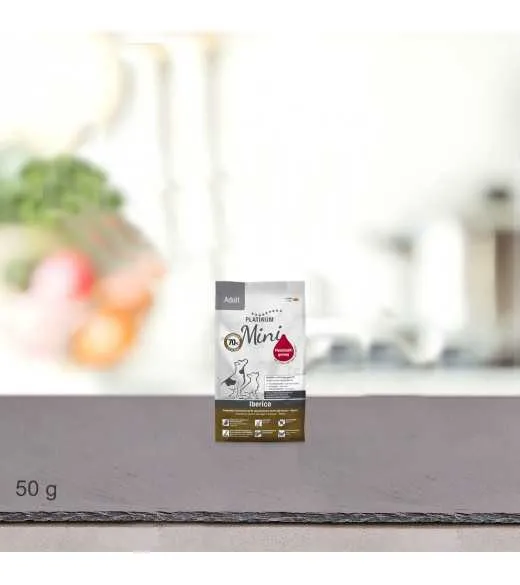 50 gram PLATINUM Mini Iberico voksen hundefoder foderprøve PLATINUM
